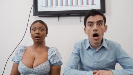 Interracial fucking in the office with naughty Avery and Zoe