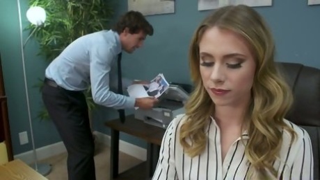 Lazy auburn secretary Anya Olsen gets fucked from behind on the office table