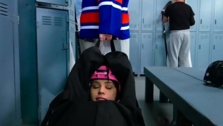 Dark-haired sweetie becomes a hot part of hockey team